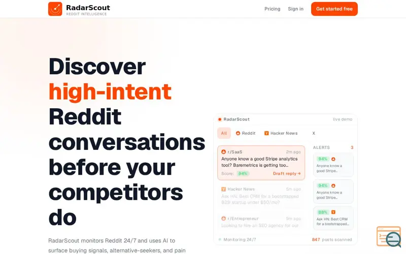 Screenshot of RadarScout