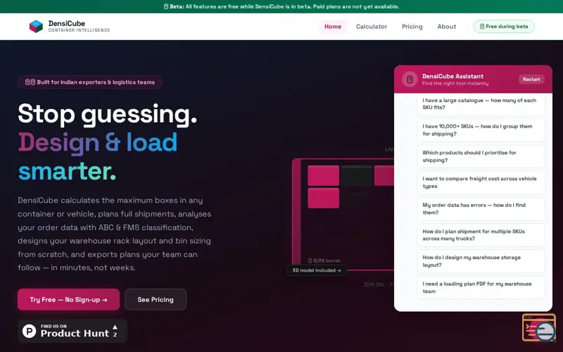 Screenshot of DensiCube — Smart Container Loading Calculator
