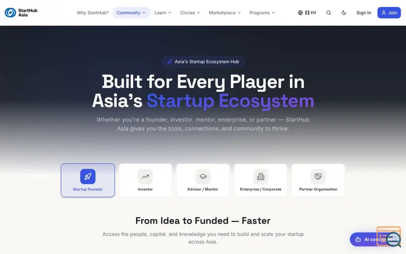 Screenshot of StartHub Asia Community