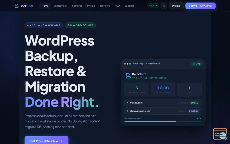 Screenshot of BackShift, a launch using Freemius