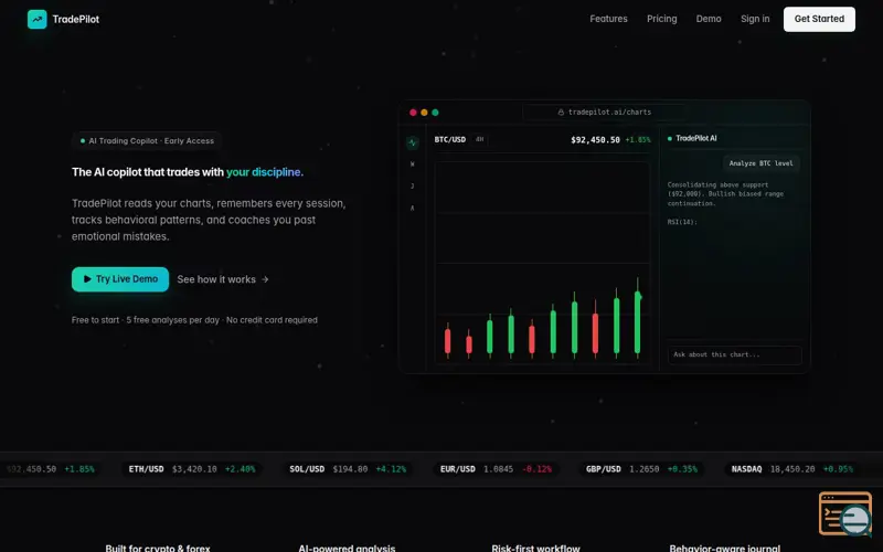 Screenshot of TradePilot, a launch using PrivateEmail