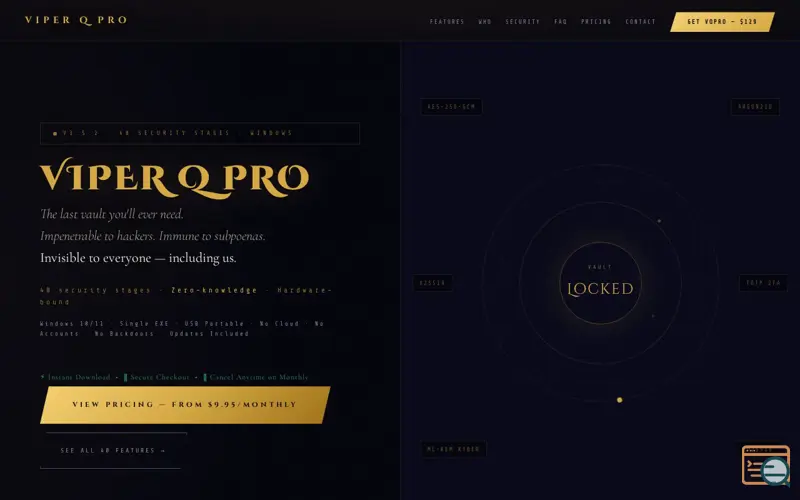Screenshot of Viper Q Pro — Zero Knowledge Vault