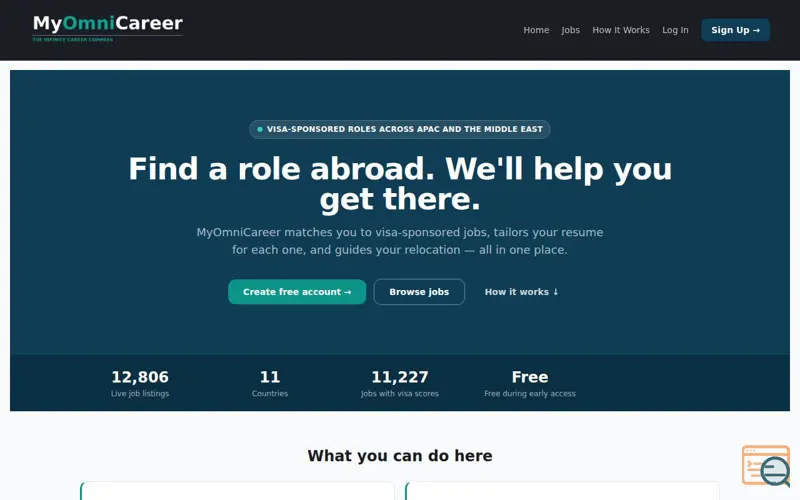 Screenshot of MyOmniCareer