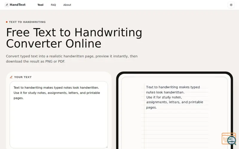 Screenshot of HandText