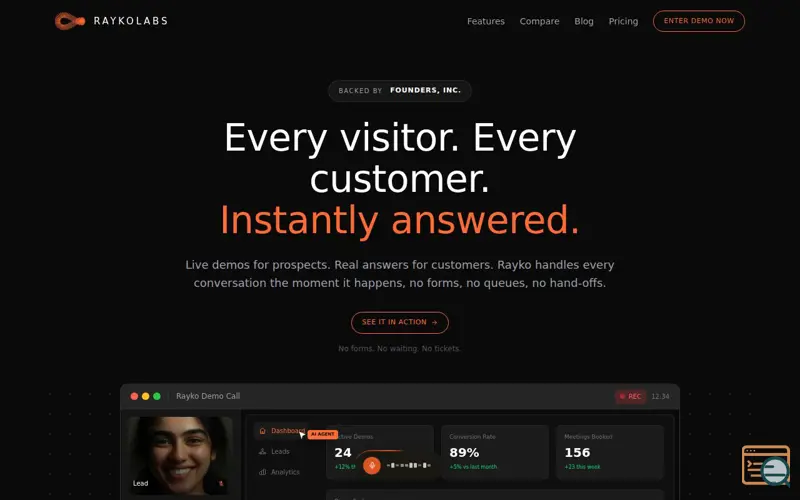 Screenshot of RaykoLabs, a launch using Rocket