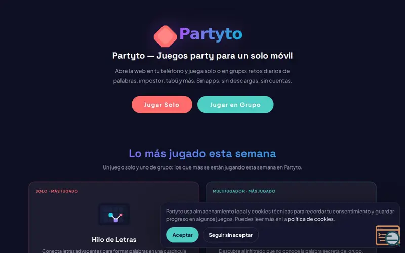 Screenshot of Partyto