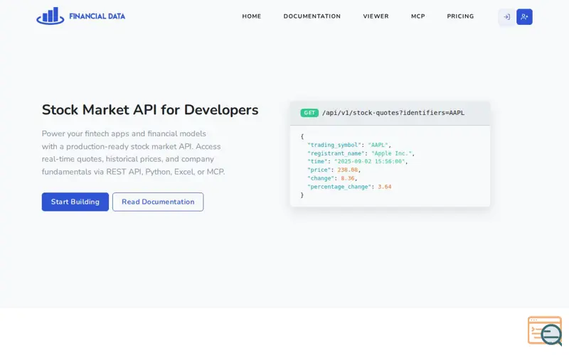 Screenshot of Financialdata.net