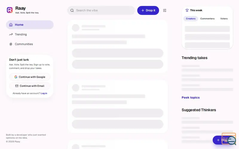 Screenshot of Raay — Ask Questions Anonymously & Share Opinions Online