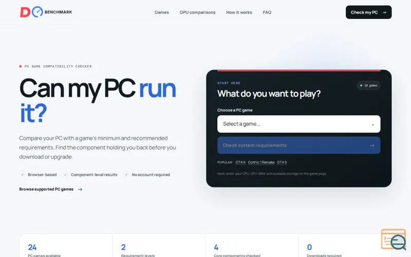 Screenshot of Can My PC Run It? Check Game Compatibility | dobenchmark