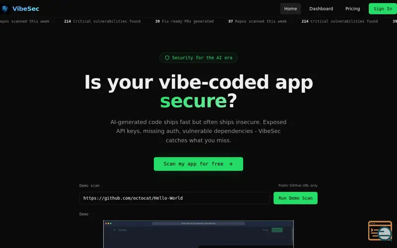 Screenshot of VibeSec