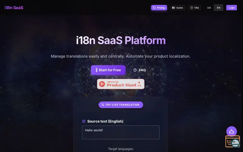 Screenshot of i18n SaaS
