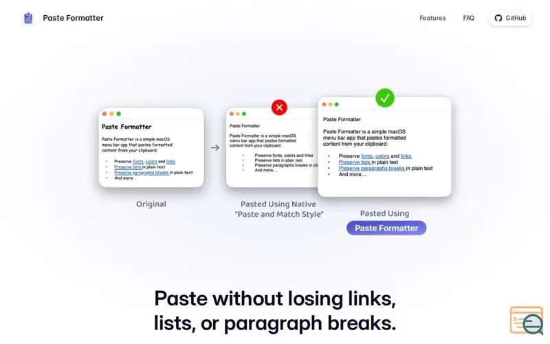 Screenshot of Paste Formatter