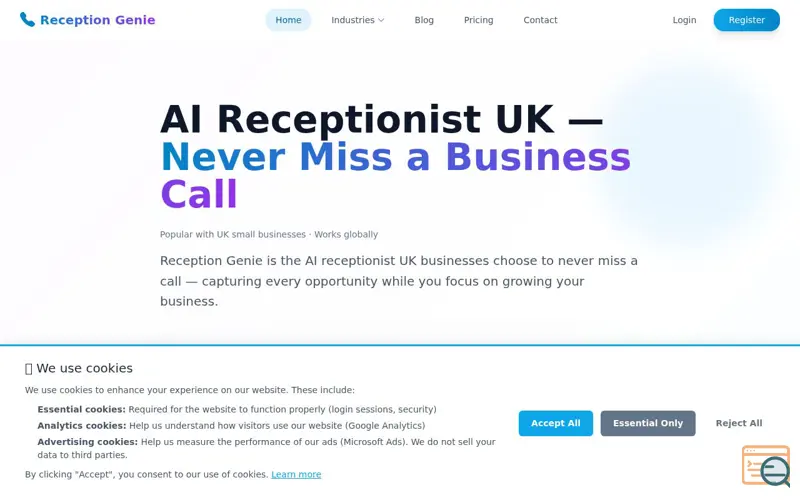 Screenshot of Reception Genie, a launch using ClickSend