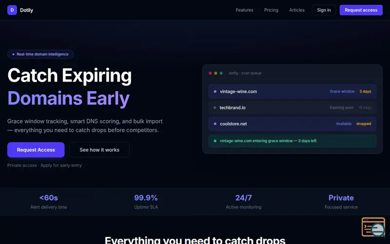 Screenshot of Domain Drop Catching & Monitoring