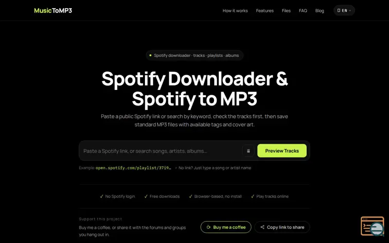 Screenshot of musictomp3