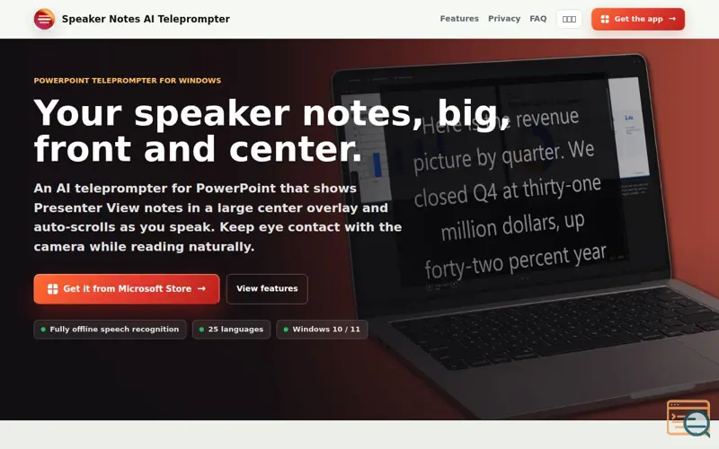 Screenshot of Speaker Notes AI Teleprompter