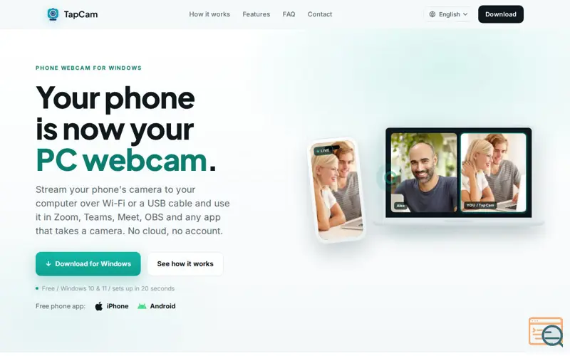 Screenshot of TapCam - Turn your phone into a wireless PC webcam