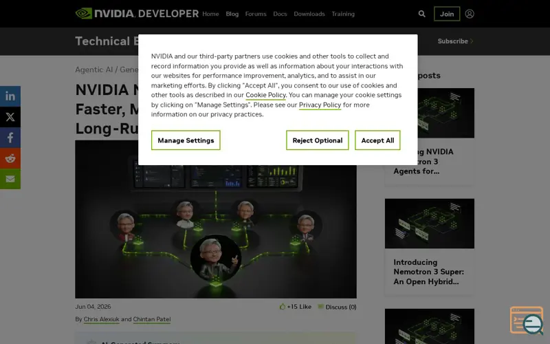 Screenshot of Nemotron 3 Ultra by NVIDIA, a launch using WordPress Performance Lab