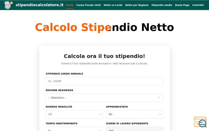 Screenshot of stipendiocalcolatore.it