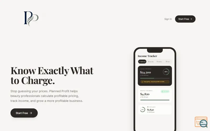 Screenshot of Planned Profit, a launch using Register.com