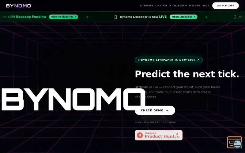 Screenshot of Bynomo, a launch using DexScreener