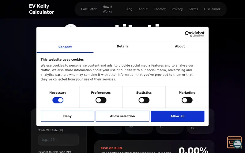 Screenshot of EV Kelly Calculator
