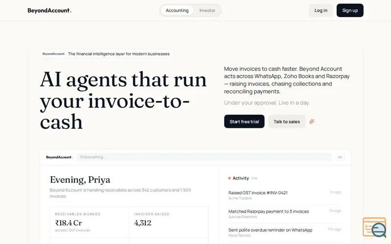 Screenshot of Beyond Account — Run your accounting from WhatsApp