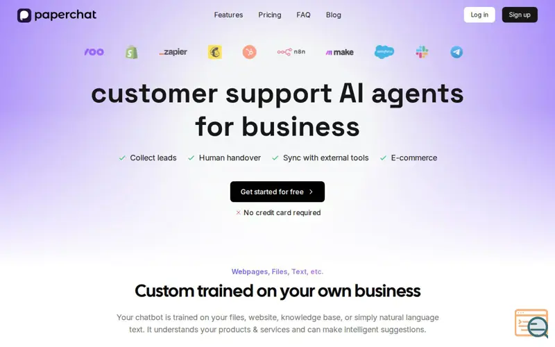 Screenshot of Paperchat - AI customer support