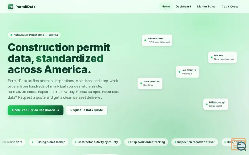 Screenshot of PermitData, a launch using BusinessIdentity.LLC
