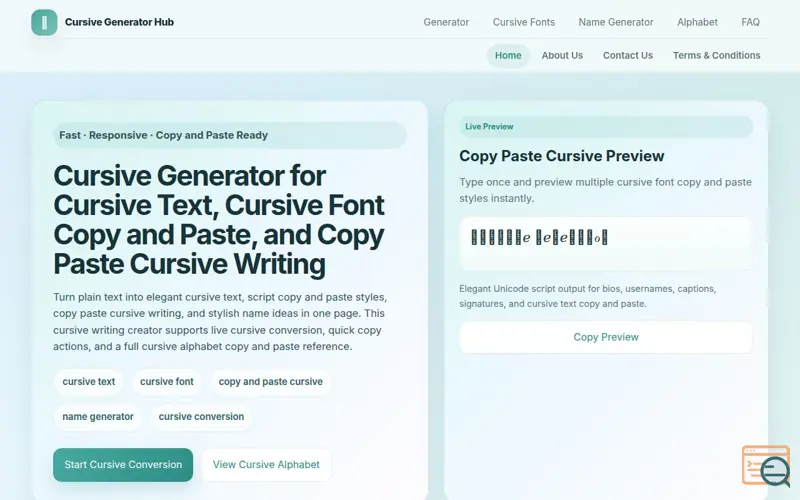 Screenshot of Cursive Generator Hub