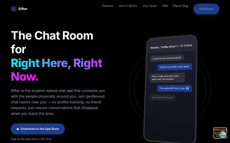 Screenshot of Sifter Geofence based chat, a launch using domaindiscount24 DNS