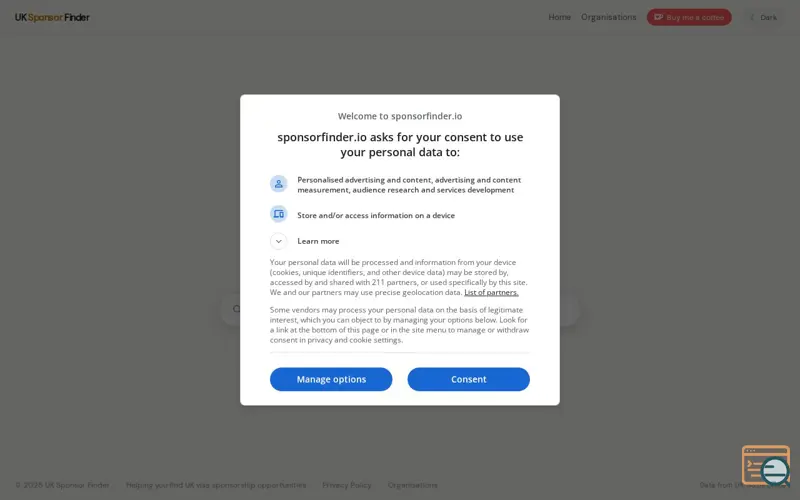 Screenshot of UK Sponsor Finder