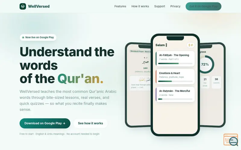 Screenshot of WellVersed — Learn the language of the Qur'an, one word a day