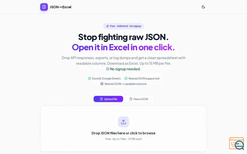 Screenshot of JSON to Excel