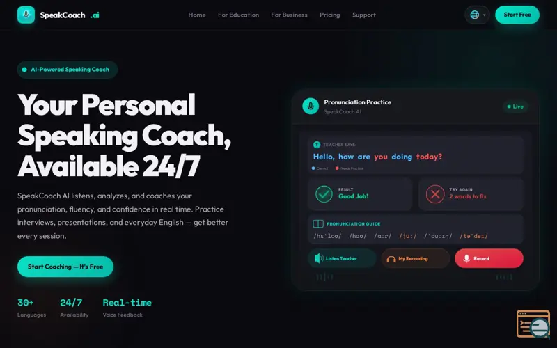 Screenshot of SpeakCoach AI - 24/7 AI Speaking Partner