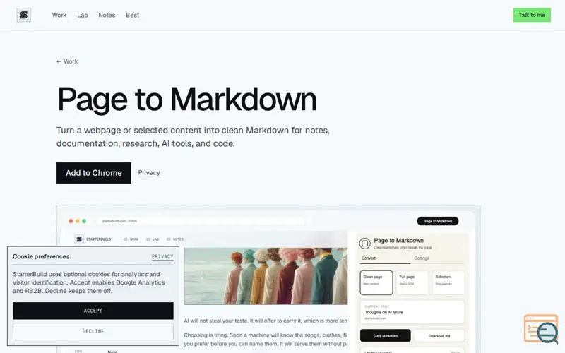 Screenshot of Page to Markdown