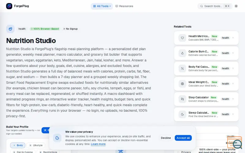 Screenshot of Nutrition Studio, a launch using IMG.LY