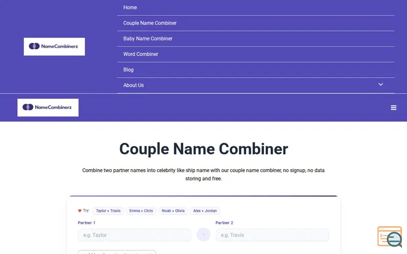Screenshot of Couple Name Combiner