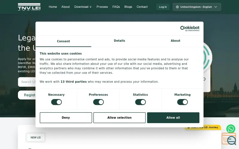 Screenshot of TNV-LEI, a launch using WebSec