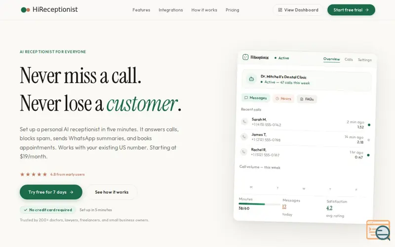 Screenshot of HiReceptionist