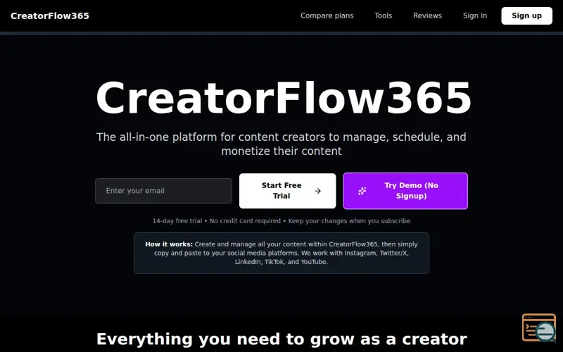 Screenshot of CreatorFlow365