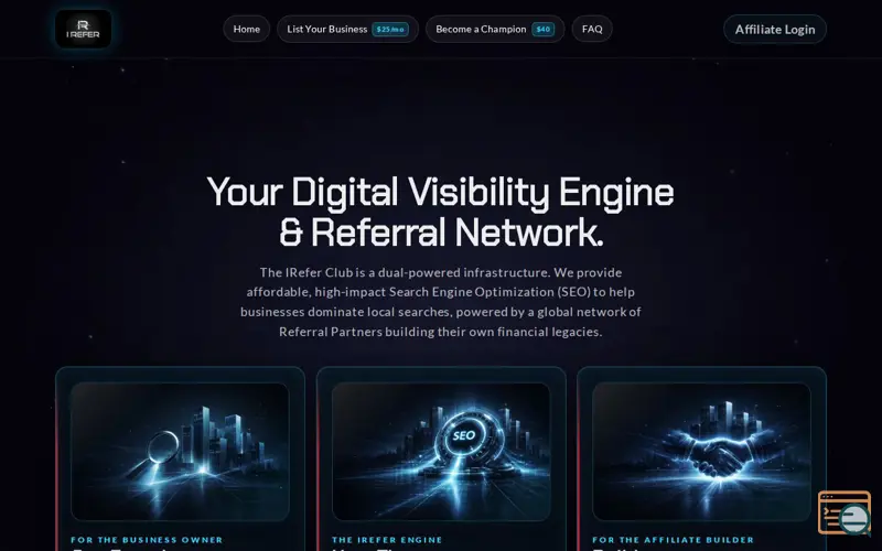 Screenshot of IRefer Higher SEO/GEO visibility $25/m, a launch using Ghost