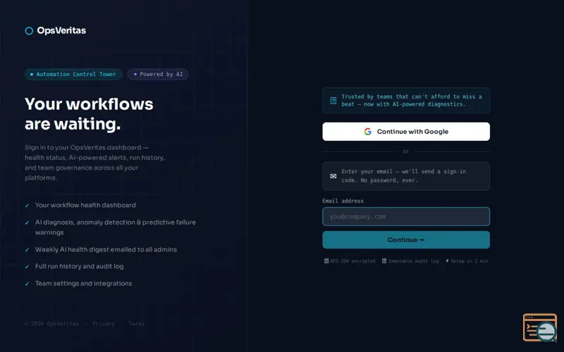 Screenshot of OpsVeritas