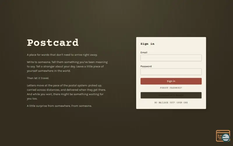 Screenshot of Postcard - Go Slow Mail