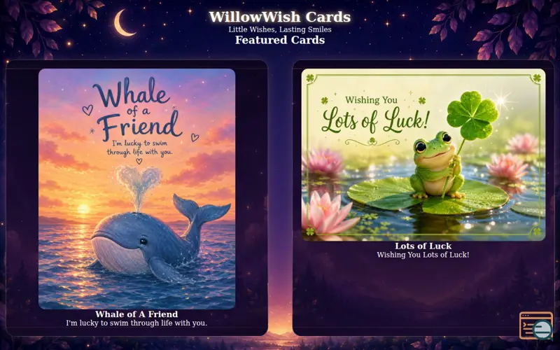 Screenshot of WillowWish Cards