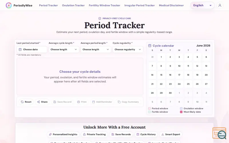 Screenshot of PeriodlyWise