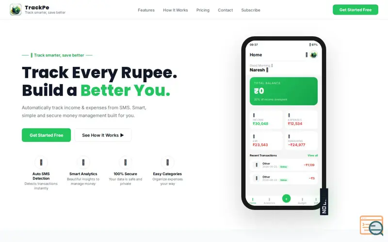 Screenshot of TrackPe
