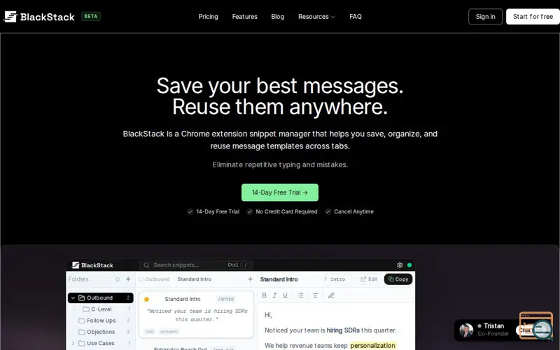Screenshot of BlackStack Chrome Extension, a launch using Simple Analytics