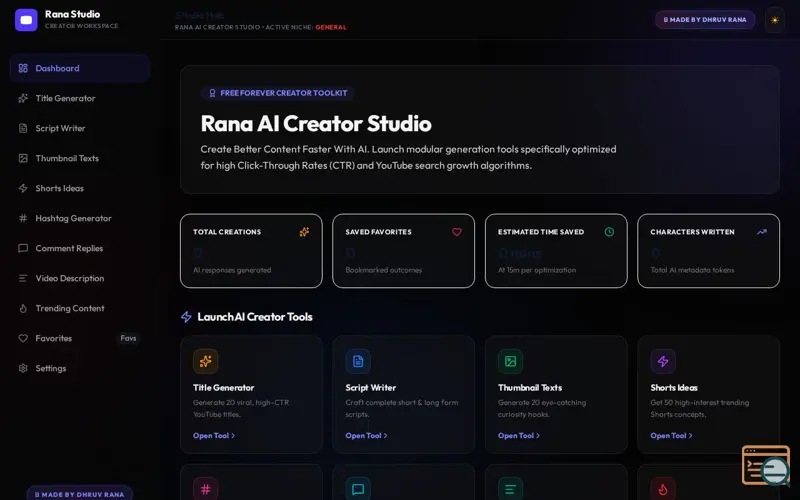 Screenshot of Rana Creator Studio