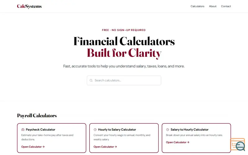 Screenshot of CalcSystems